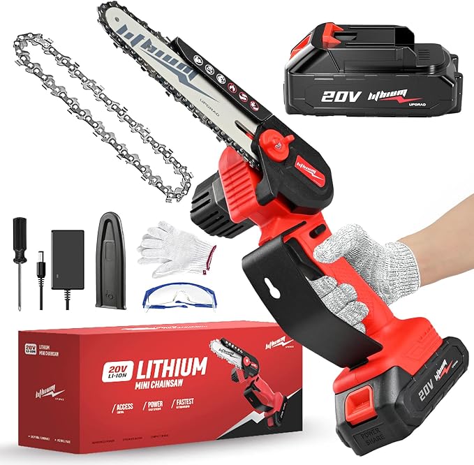 Mini cordless chainsaw, 6-inch portable electric chainsaw, small handheld battery powered chainsaw for wood cutting, tree trimming, and yard work