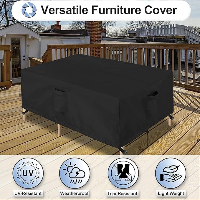 OutdoorLines Outdoor Waterproof Patio Table Furniture Set Covers - Rectangle Couch Sectional Cover Outside Weatherproof Patio Furniture Covering for Deck, Lawn and Backyard 84"L x 84"W x 28"H, Black
