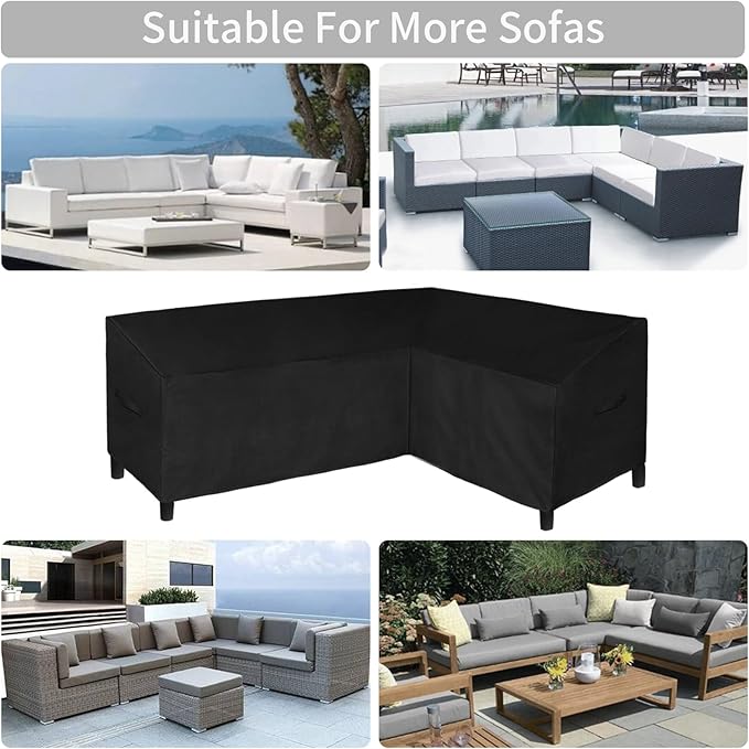 Easy-Going 600D Patio L-Shaped Sectional Sofa Cover, 85"X58" Waterproof Heavy Duty Outdoor Garden Furniture Cover with Air Vent (Right Facing, Black)