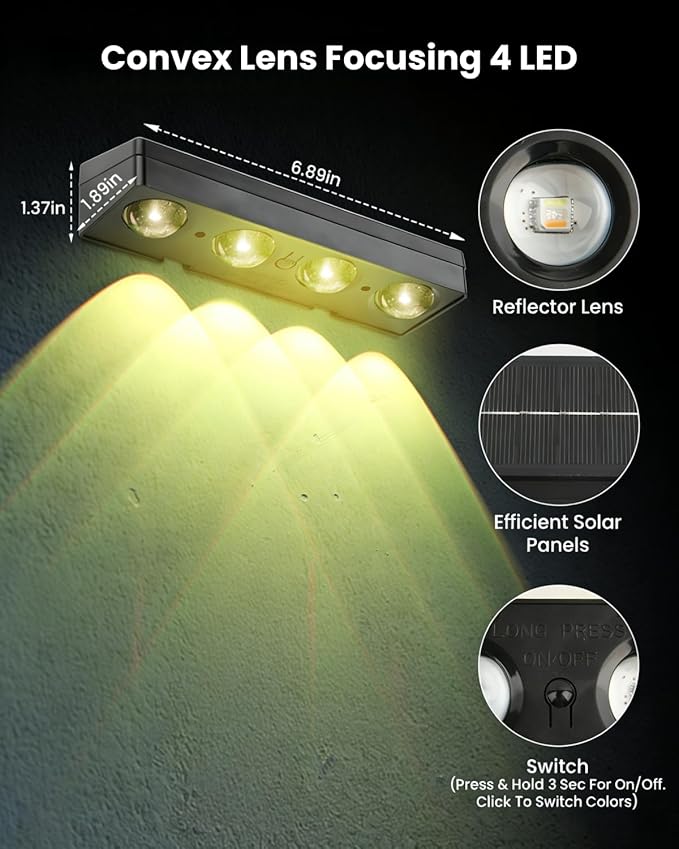 Solar Fence Lights Outdoor Waterproof 8 Pack IP65 Waterproof Fence Solar Lights 3000/5000K/RGB 12 Modes, Solar Powered Wall Lighting Decor for Backyard, Railing, Step, Patio Housewarming Gifts