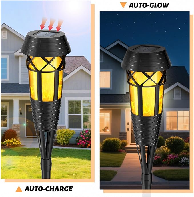 Flickering Flames Torch Light Solar Garden Lights Waterproof Landscape Lighting - 8 Pack