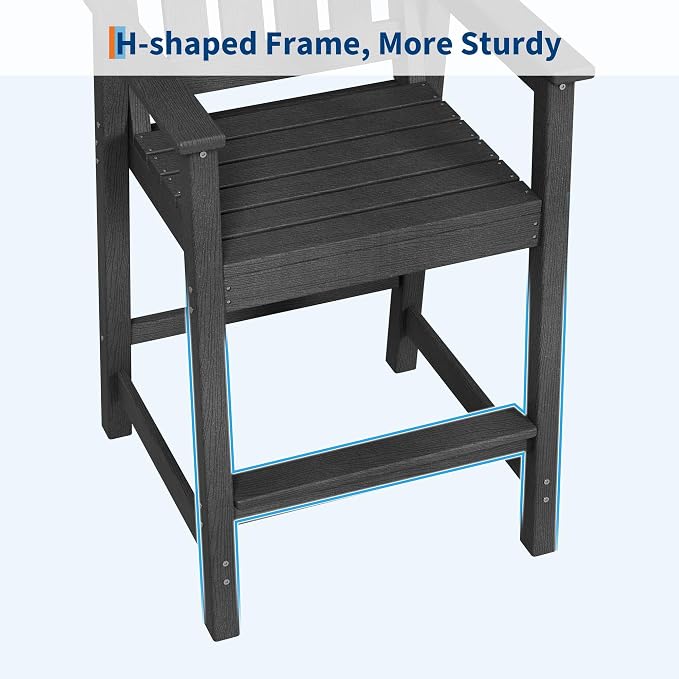 Takywep Set of 2 HDPE Wood Grain Outdoor Bar Stools, 27.7" High Counter Height Chairs with Armrests and Back, Weatherproof Pub Seating for Patio, Balcony, Garden, Deck, Backyard, Dark Grey