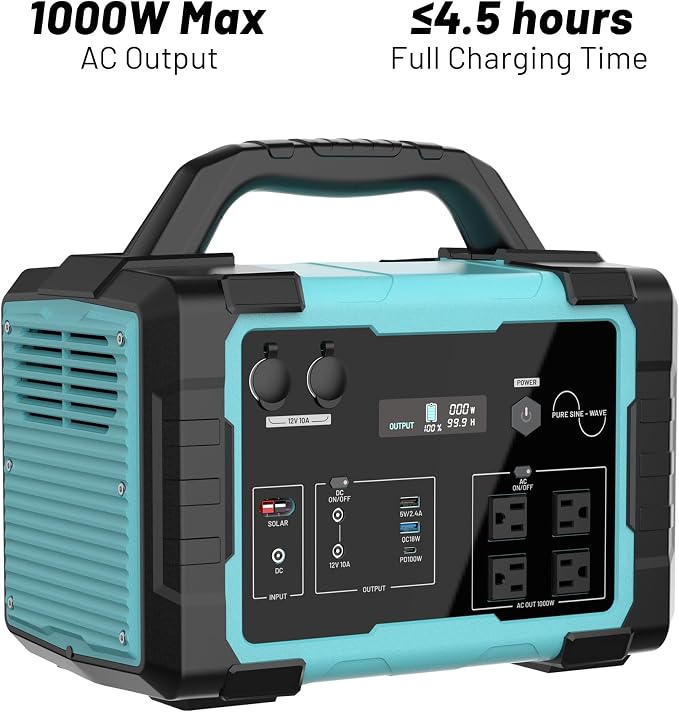 1000W Portable Power Station 1024Wh LiFePO4, (20000W Peak) Backup Battery, Solar Generator for Home Emergency Camping