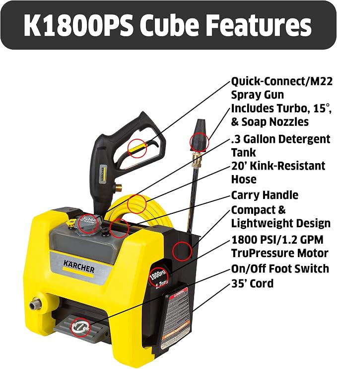 Kärcher K1800PS Cube 1800 PSI TruPressure Electric Pressure Washer & - Universal Surface Cleaner 11" Attachment - for Electric Power Pressure Washers - 2000 PSI - Quick-Connect