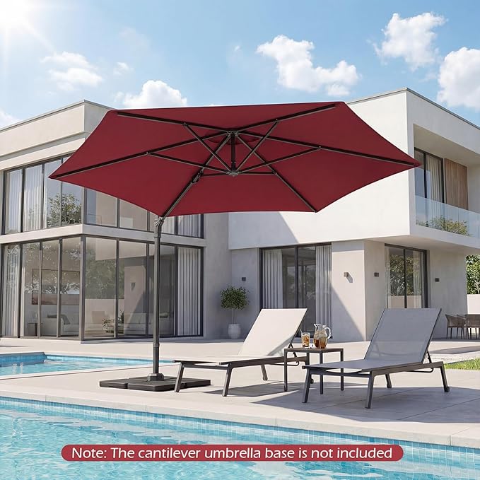 Tangkula 10FT Patio Umbrella, Offset Cantilever Outdoor Umbrella with 360 Degree Rotation, Air Vent, Cross Base for Pool Deck Garden Backyard (Wine)