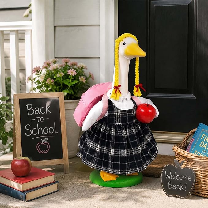 JcHrmers Back to School Porch Goose Outfits Student Goose Outfits Lawn Goose Clothes Fits 23" Cement Plastic Goose Statue for School Classroom Outdoor Garden Yard Patio Decor