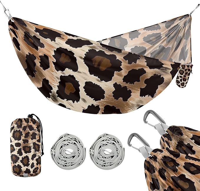 Leopard Print 330lb Capacity Camping Hammocks with Tree Straps Cloth Hammock for Patio Backyard Lounge Base Bases para hamacas para adultos