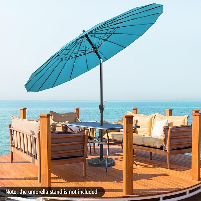 Tangkula 9FT Round Patio Umbrella, Outdoor Market Umbrella with 18 Fiberglass Ribs, Push Button Tilt, Crank, Fade-resistant Canopy & Ventilation, Aluminum Table Umbrella for Backyard, Pool (Turquoise)