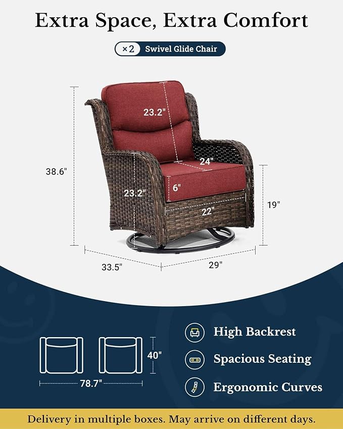 HILLGA Luxury Patio Furniture Set with 6-Inch Thick Cushions, High Back Outdoor Swivel Rocker Chairs, 2-Piece All Weather Conversation Set for Porch Deck Balcony Yard, Burgundy (V3)