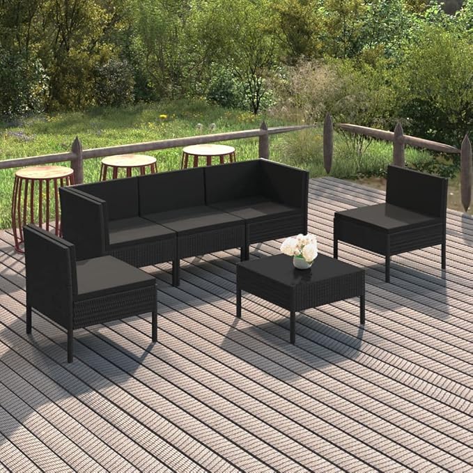 Patio Lounge Set with Cushions,Patio Furniture Sets,Patio Conversation Sets,Outdoor Furniture Sets,for Garden,Backyard,Outdoor,6 Piece Poly Rattan Black