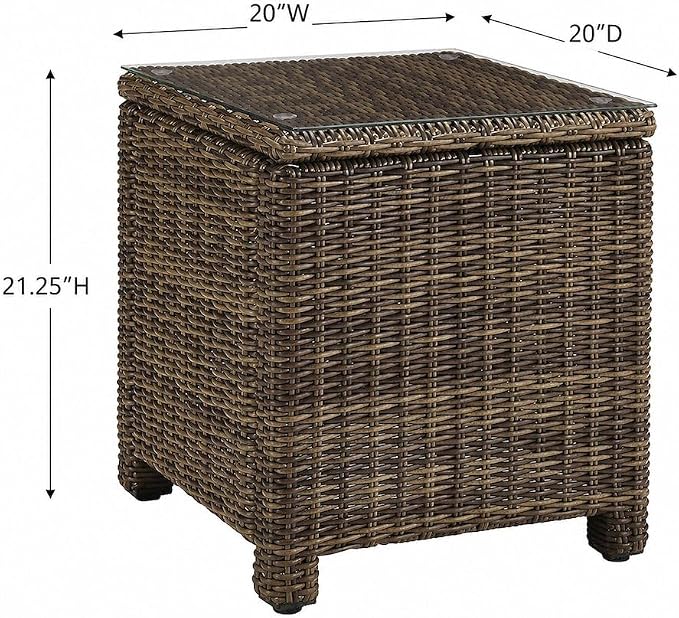 Bradenton Weathered Brown Wicker Rectangular Side Table, Durable Plastic Rattan, Weather-Resistant Material, Patio, Garden, Outdoor Living