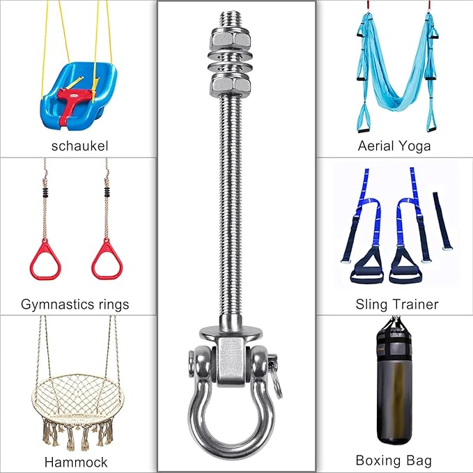 BeneLabel Heavy Duty Swing Hangers & Punching Bag Hanger - 1500 LB Capacity, 360° Rotation, Stainless Steel - Ideal for Hammocks, Yoga Swings, Boxing Bags