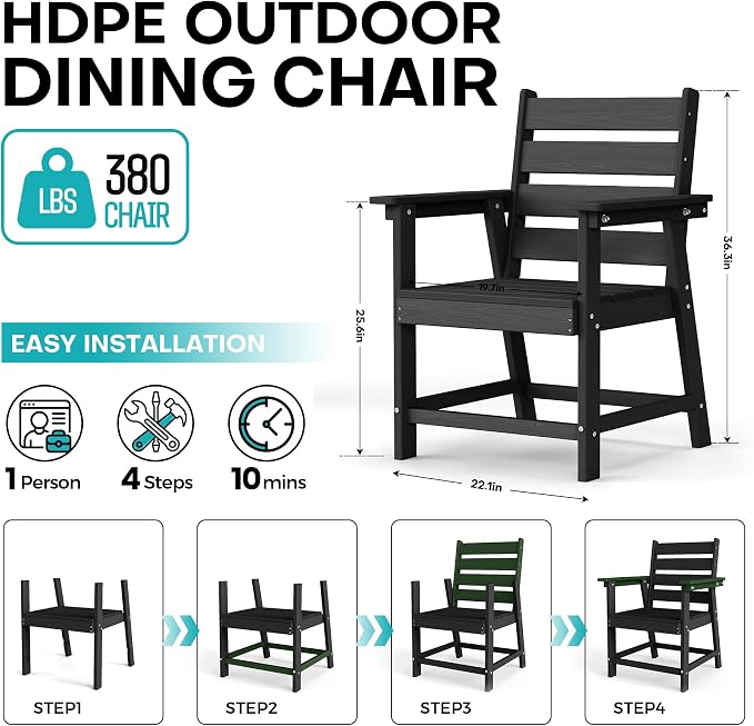 HDPE Dining Chair, Set of 2, Black