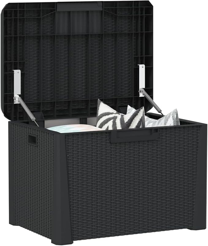 Gecheer Patio Rattan Deck Box Patio Storage Box Anthracite 33 gal p p