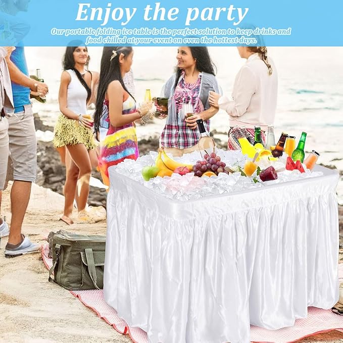 Folding Ice Cooler Table 5ft with Drain, White | Portable Chill Station, No Setup Required, Skirt-Ready, For Parties, Picnics & BBQs, Load & Serve Drinks & Food