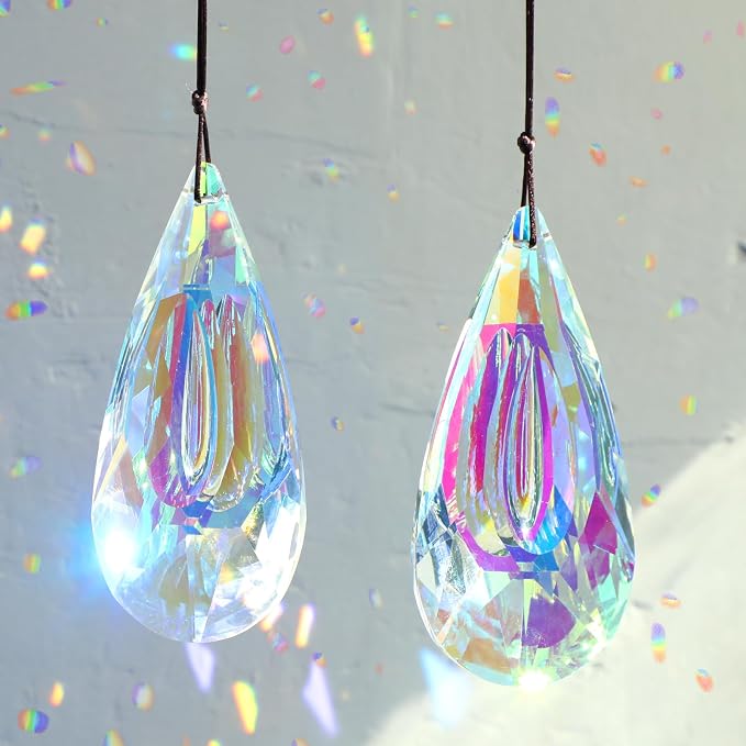 120mm Crystal Suncatcher, 2 Pack Large Prism Sun Catchers Indoor Windows | Hanging Ornaments Rainbow Maker Pendant for Outdoor Garden Chandelier Birthday Wedding Party Valentines Day Gifts for Women