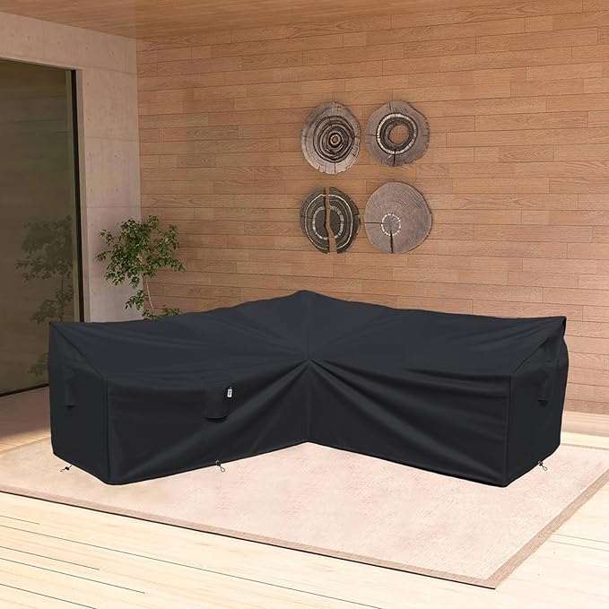 Heavy Duty Outdoor Sectional Cover, 85“ x 85" V-Shaped 5-Seater Waterproof 600D Patio Furniture Covers, Outside Lawn Patio Couch Protector(Midnight Black, V-Shaped-85 x85)