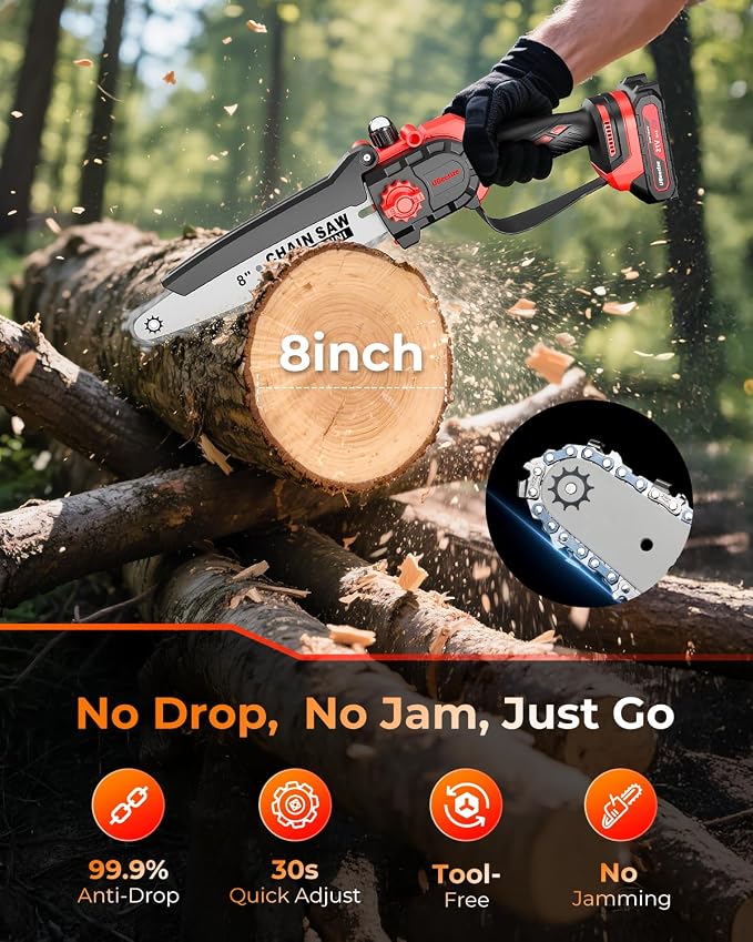UBeesize Mini Chainsaw Cordless 8inch | Longer Runtime | Brushless Motor | Ergonomic Handle Design | Easy to Install | Professional Battery Chainsaw Perfect for Tree Trimming,Wood Cutting, Garden Work