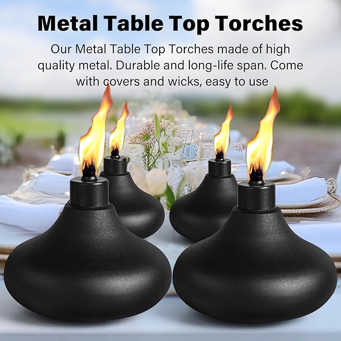 4 Pack Table Top Torches, 24.5oz Citronella Torches for Outside, Decorative Tabletop Lantern for Yard, Patio, Deck, Garden, Party, Landscape