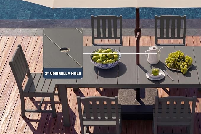 Perli™ 5-Piece Outdoor Dining Set, All-Weather HDPE Patio Furniture with 4 Armless Chairs and Rectangular Table, UV-Resistant 4-Person Set for Deck, Backyard, Grey