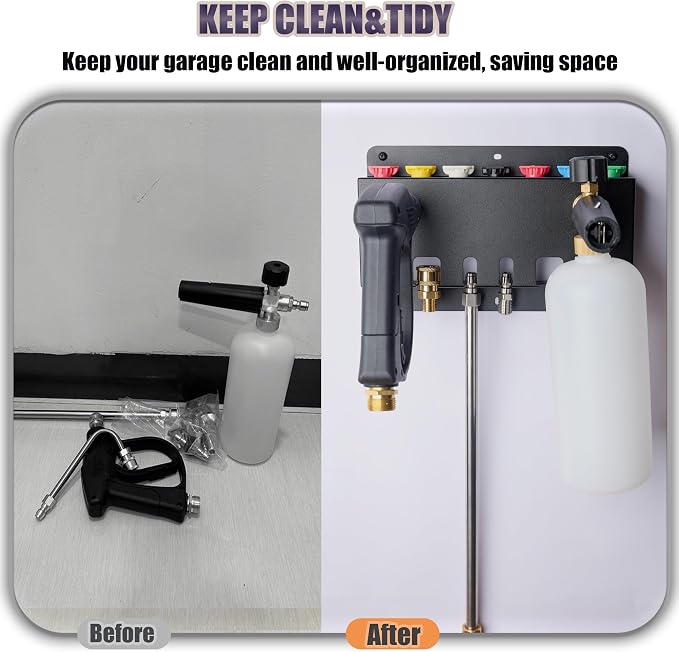 Pressure Washer Gun Holder -Trumlandy Foam Cannon Holder Wall Mounted Pressure Washers Accessories Storage Rack for Pressure Washer Gun/Nozzle Tips/Foam Cannon/ 1/4" Quick Connect Extension Wand
