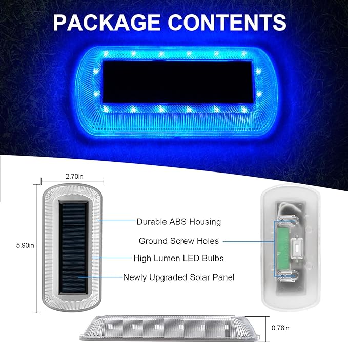 T-SUN Solar Deck Lights Outdoor Waterproof, Deck Lights Solar Powered, Driveway Marker Light for Fence Front Door, Step, Stair, Garden, Sidewalk, Pathway, Dock Porch, Backyard (Blue, 8 Packs)