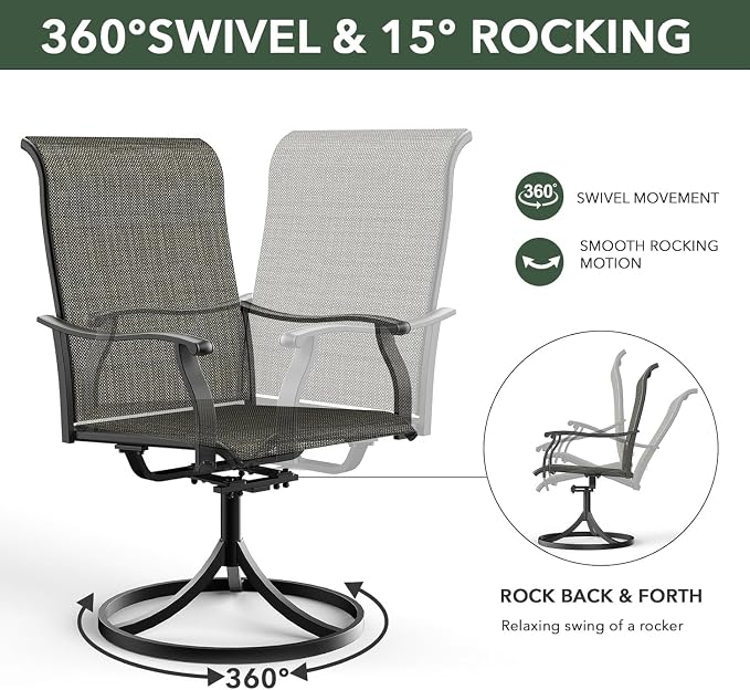 Outdoor Dining Set,27.5" x 27.5" x 28" Square Patio Table with 2pcs Swivel Chairs,Outdoor Furniture Set for Garden Backyard Lawn Poolside