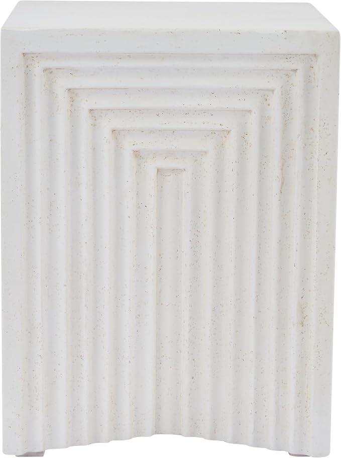 Christopher Knight Home Arcrest Outdoor Geometric Side Table, Lightweight Concrete End Table, Accent Table with Textured Cube Design, Decorative Small Coffee Desk for Living Room Patio Balcony, White