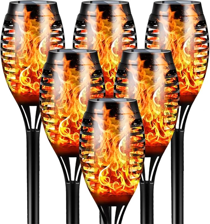Otdair Solar Lights Outdoor Waterproof, 12LED Tiki Torches for Outside with Flickering Flame, Solar Torch Light for Garden, Patio, Yard, Pathway, 6 Pack