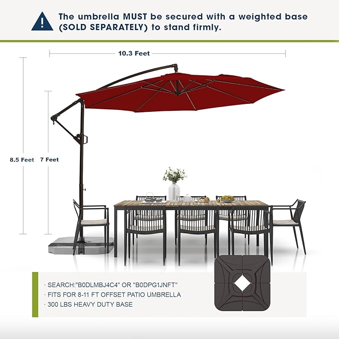 wikiwiki 10ft Patio Umbrellas Offset Outdoor Cantilever Hanging Umbrella, Fade Resistant Waterproof Recycled Fabric Canopy for Yard, Garden & Deck, Burgundy Red