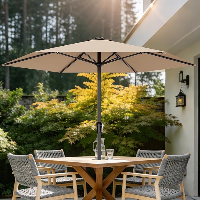 AreShark 9FT Patio Umbrella, Outdoor Umbrellas with 6 Sturdy Ribs