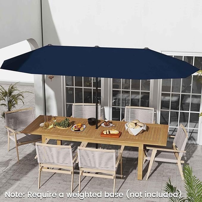 Tangkula 13 FT Large Patio Umbrella, Outdoor Double-Sided Table Market Umbrella w/Crank Handle, 12 Heavy-Duty Ribs, Sun-Protective Rectangular Twin Parasol for Garden Deck Lawn Poolside (Navy)