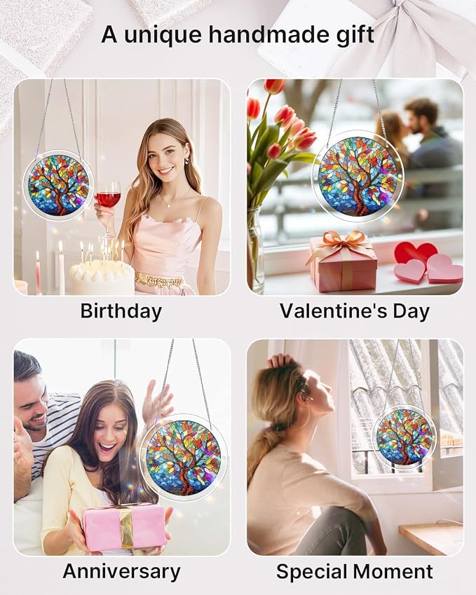 Acrylic Suncatcher Puzzle, Tree of Radiant Glass-7.4 in | DIY Suncatcher Puzzle Kits for Adults, Acrylic Jigsaw Puzzle Suncatcher, Garden&Window Hanging Decor, Unique Gift