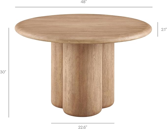 Modway Tori 48 Inch Round Concrete Outdoor Dining Table in Oak - Modern Patio Bistro Table, Seats 4, for Backyard, Balcony, Sunroom, Deck, Or Indoors