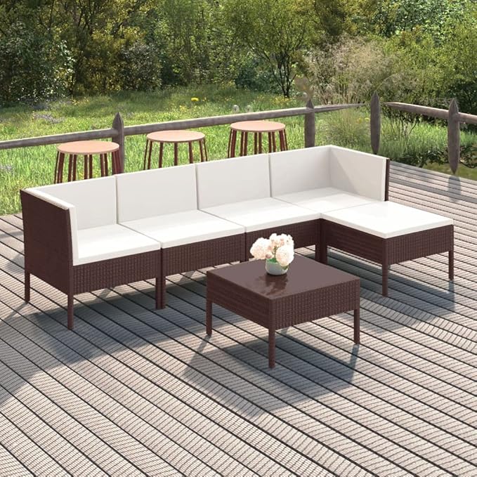 Patio Lounge Set with Cushions,Patio Furniture Sets,Patio Conversation Sets,Outdoor Furniture Sets,for Garden,Backyard,Outdoor,6 Piece Poly Rattan Brown