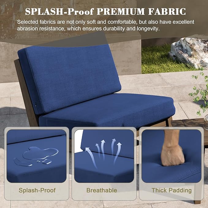 UIXE Wood Patio Furniture Sets, 4 Pieces All Weather Outdoor Sectional Futniture Patio Sofa Chair Backyard Conversation Set with Solid Wooden Coffee Table - Navy Blue