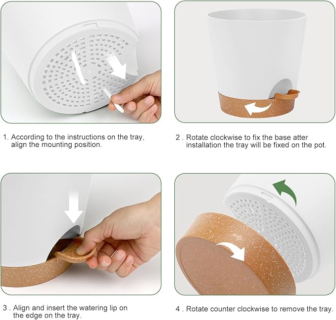 YNNICO 8-Inch Plant Pots, Self-Watering Planters with Drainage Holes & Saucers for Indoor and Outdoor Plants (2-Pack, White)