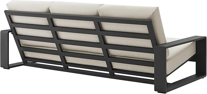 Modway Lirienne Aluminum 4-Piece Outdoor Furniture Set in Cream – Patio Conversation Set with 3-Seater Sofa, 2 Armchairs & Coffee Table