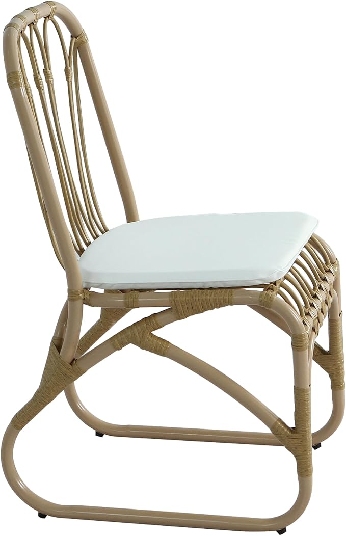 Christopher Knight Home Busby Acacia Wood Patio Dining Set for 4, Square Patio Dining Table and PE Wicker Chairs Set of 4, 5 Piece Outdoor Dining Set with Cushion, Teak+Light Beige