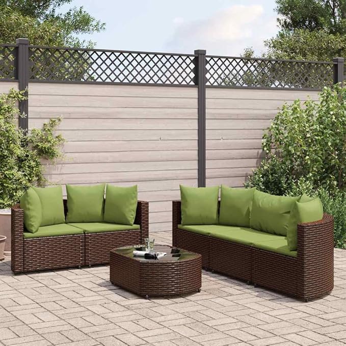 Outdoor Seating Furniture,Outdoor Conversation Sets,6 Piece Patio Sofa Set with Cushions Brown Poly RattanSuitable for Patio, Garden, Gazebo Low