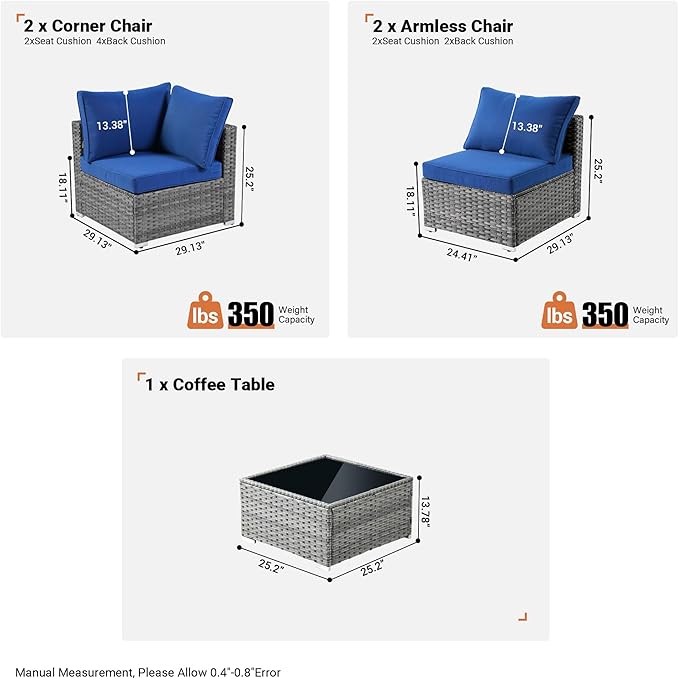 ovios Outdoor 7 Piece Coversation Set with Coffee Table,Sectional Patio Furniture Set with All-Weather Wicker Sofa,Modern Outside Couch for Balcony Backyard Pool, Navy Blue