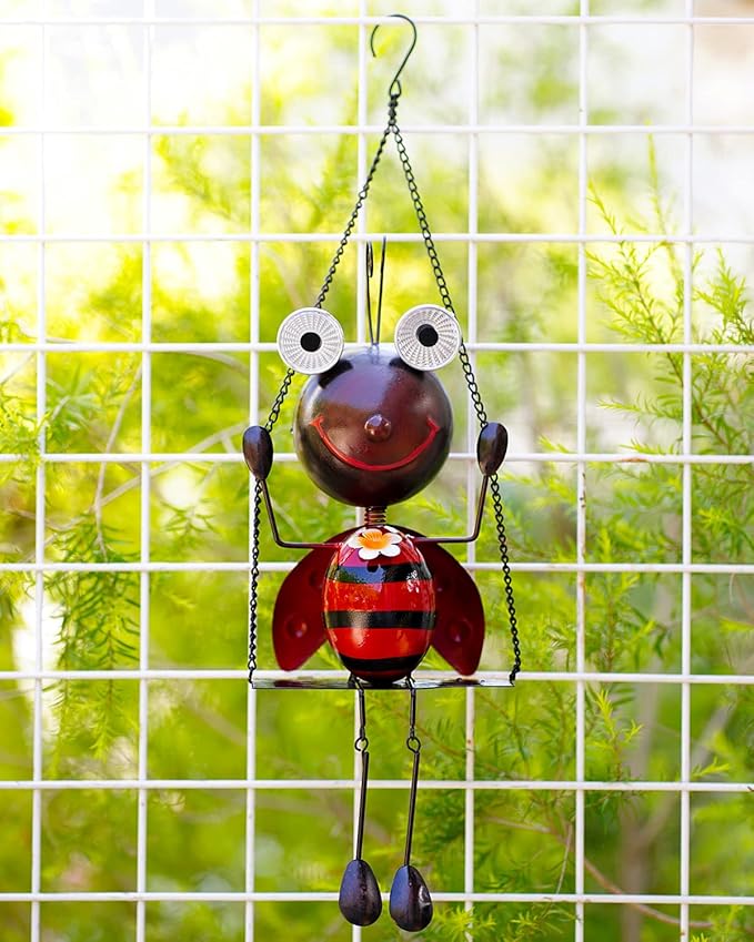 GDF Solar Lady Bugs Swing Metal Ladybug Hanging Animal Garden Decor Waterproof Solar Lights Decorative Outdoor Lights for Outside Patio Balcony Pathway Lawn Yard,Christmas Gifts for Her/Him