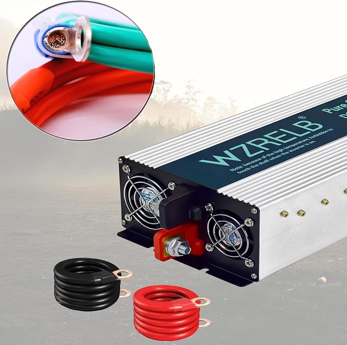 WZRELB 4000W Pure Sine Wave Inverter 24V DC to 110V 120V AC with LED Display,Remote Controller,Off-Grid Power Converter 8000W Surge with Dual AC Outlets, Hardwire Terminal for Home, RV, Truck, Camping