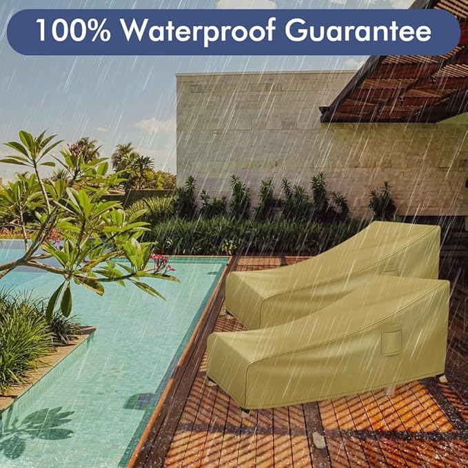 Richwon Chaise Lounge Covers Outdoor Waterproof, Heavy Duty Patio Furniture Covers, Fits up to 78L x 34W x 32H inches, 2 Pack, Khaki