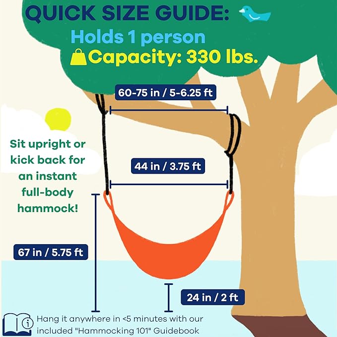 Handwoven Hammock & Charcoal Vista Stand by Yellow Leaf Hammocks - Hanging Chair, Fits 1 Person, 330lb max - Weathersafe, Easy to Hang & Setup, Ultra Soft, Artisan Made - Hammock Color: Natural Khaki