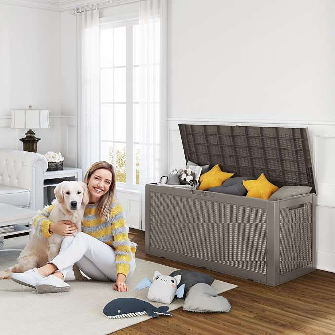 125 Gallon Outdoor Storage Box, Large Waterproof UV Resistant Deck Box, Lockable Storage Container for Patio Furniture Cushions Garden Tools and Pool Accessories(Grey, 125 Gallon)