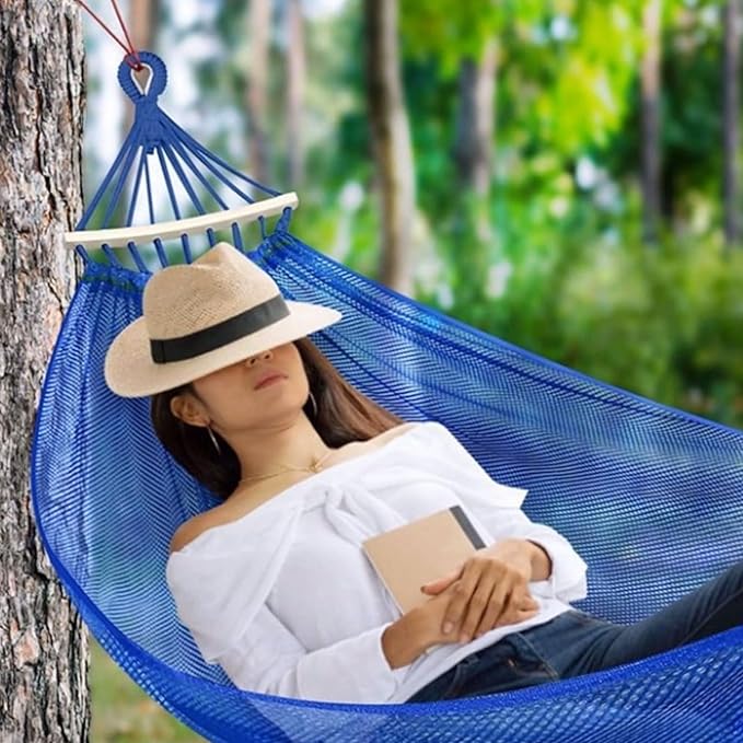 Portable Rayon Rope Hammock with Wooden Sticks On Both Sides for Outdoor Travel Portable Tree Hanging Installation Hammock Comfortable(Purple)