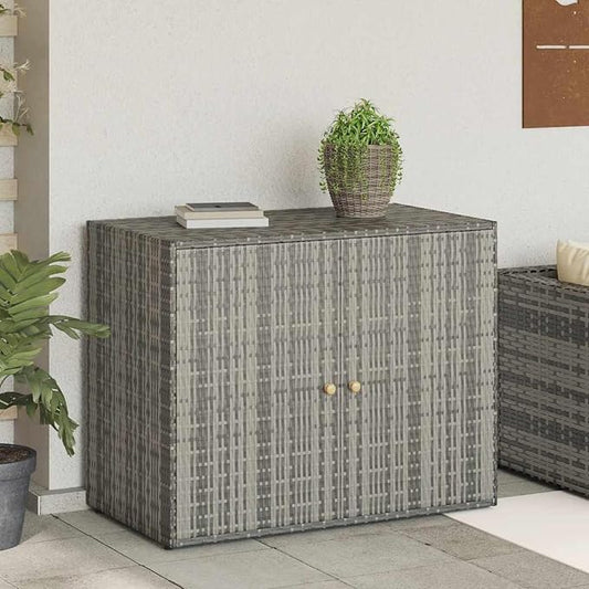 Gecheer Garden Storage Cabinet, Weatherproof Spacious Rattan Deck Box with Poly Rattan and Steel Frame for Outdoor Balcony Terrace