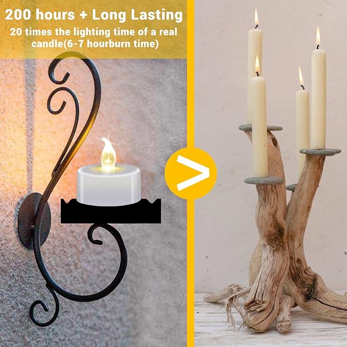 LED Tea Lights with Batteries (24 Pack), 200+ Hours Long Lasting Flameless Candles for Romantic Night, Valentine's Day Decor, Wedding Table Centerpieces & Home Decor (Warm White)