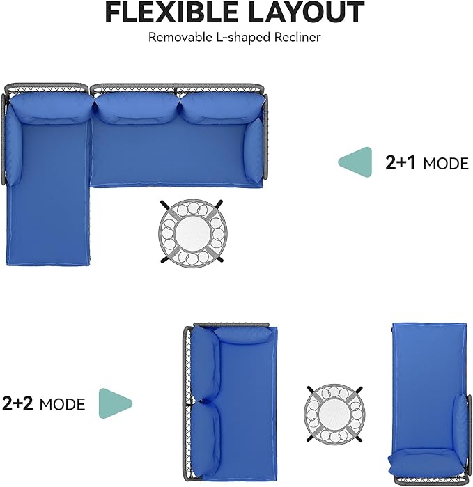 YITAHOME Outdoor Patio Furniture L-Shaped Conversation Sectional Sofa Set for Backyard, Porch w/Thick Cushions Detachable Lounger & Side Table (Gray+Navy Blue)